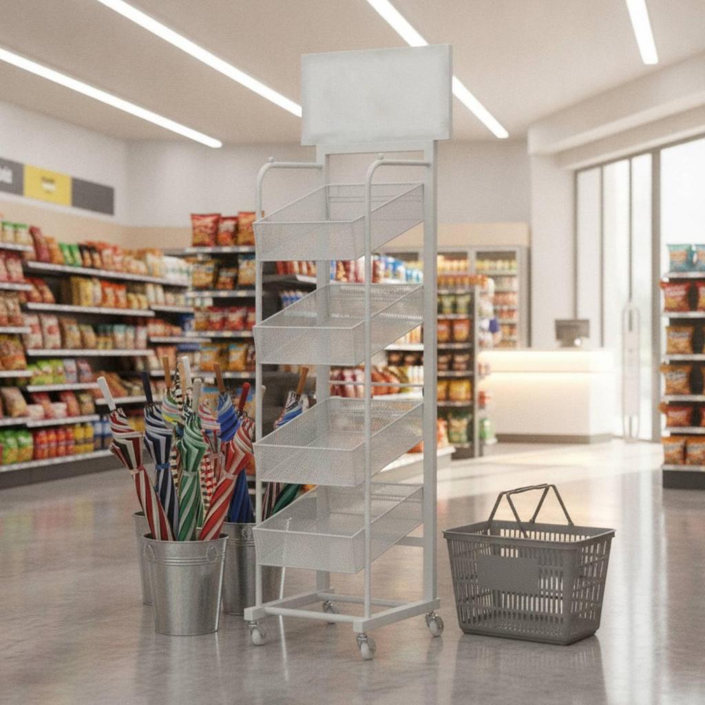 Umbrella Display Rack Mobile Rolling Slim for Convenience Stores