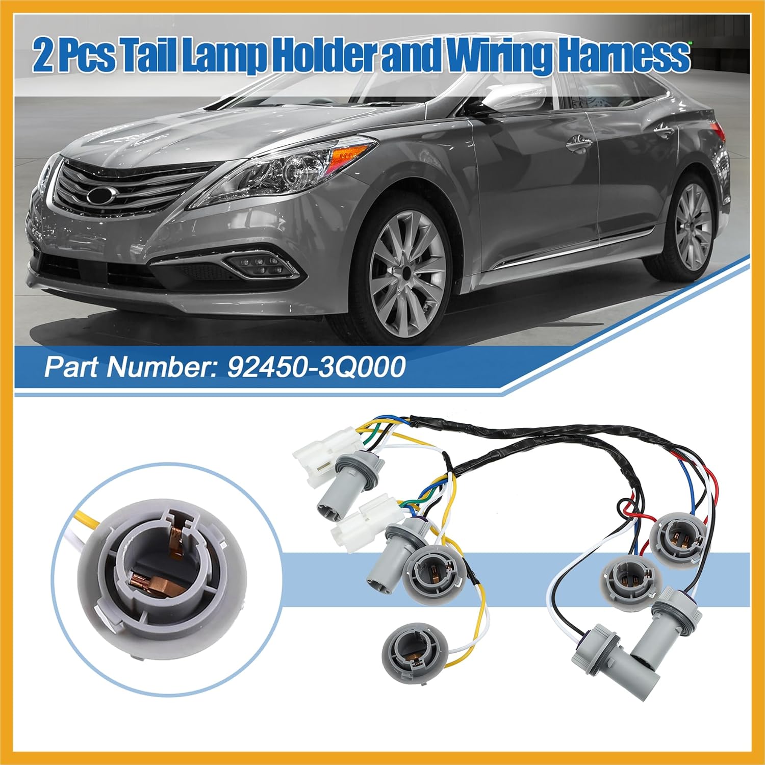 2 Pcs Tail Lamp Holder and Wiring Harness 92450-3Q000 for Hyundai Sonata Sedan 2.0L 2.4L 2011-2014 Rear Tail Light Lamp Wiring Harness Socket Holder