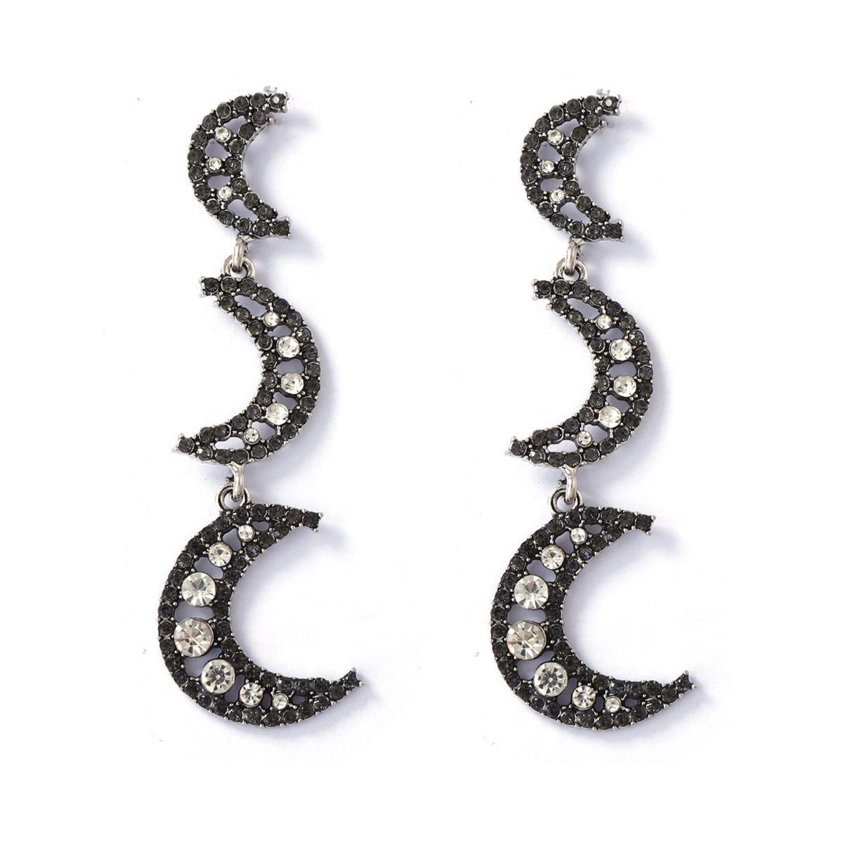 

New Exaggerated Personality Shiny Inlay Zircon Hollow Out Moon Splicing Long Dangle Earrings for Women Retro Temperament Jewelry срібний
