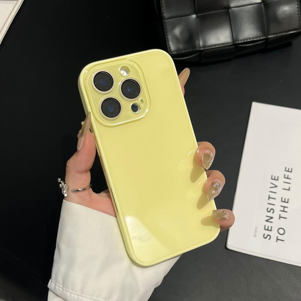 Korean Style High-End Simple Solid Color Glass Case Compatible with iPhone 16 Pro Max Apple 17 Phone Case 14/15