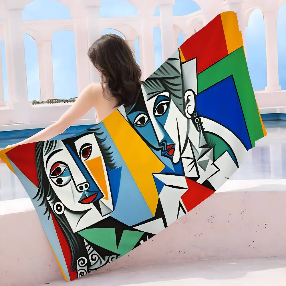 P-Picasso Style Painting Microfiber Printed Beach Towel Mountain Climbing Yoga Beach Swimming Running Absorbent Soft Towel