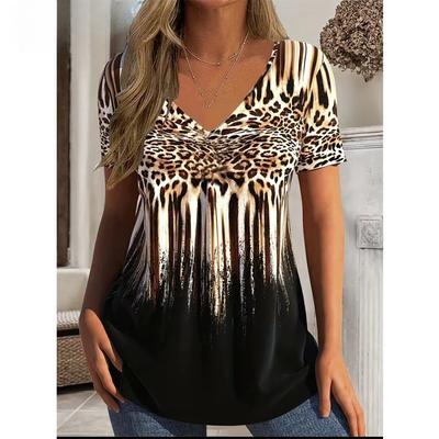 Letni top z dekoltem w serek z nadrukiem 3D w gradientowy wzór Modne codzienne damskie T-shirty z krótkim rękawem