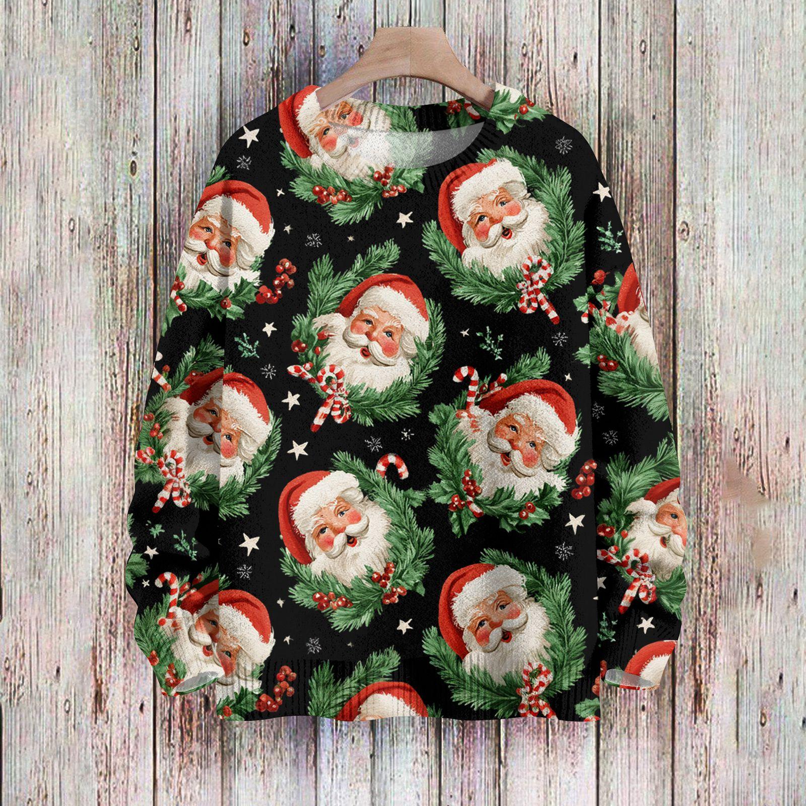 

Рождественские толстовки для женщин Вязаный свитер Милая рубашка Осенний свитер с круглым вырезом Топы L