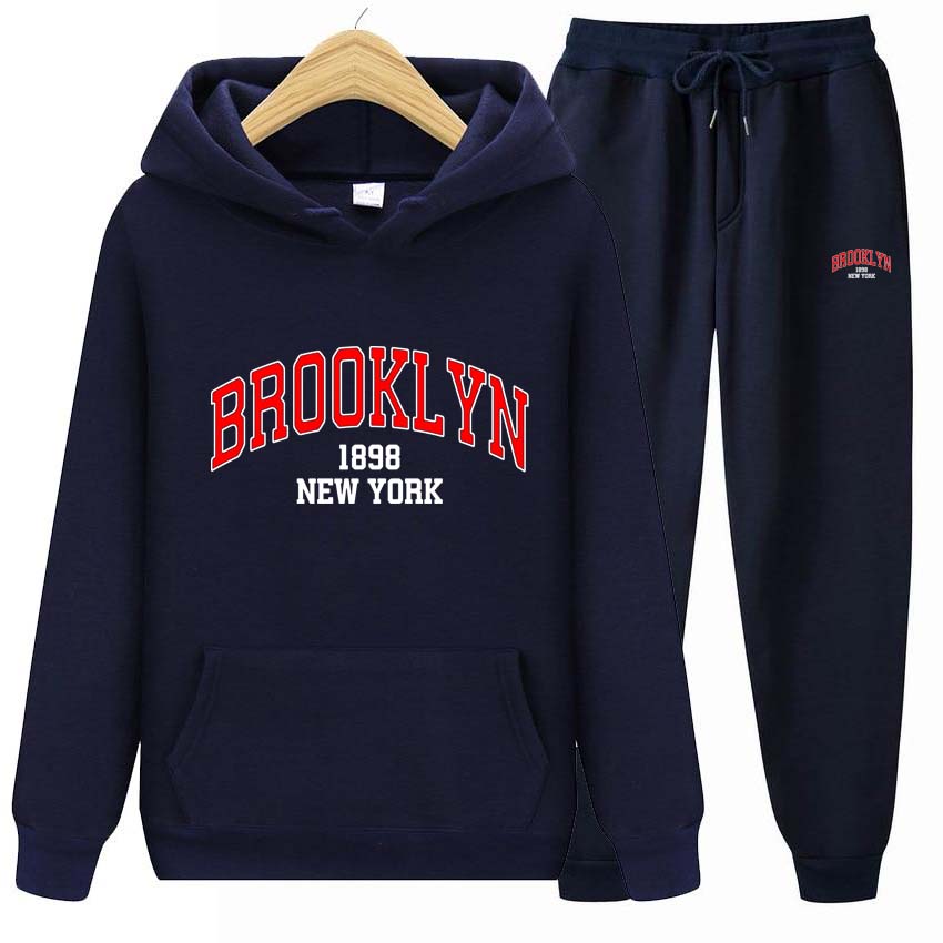 Men's Sets 1898 Brooklyn Print Sweatshirt Sport Suit Tracksuit 2 Pieces Set Sweatshirt+Pants Suit Hoodie Sportswear Jogging