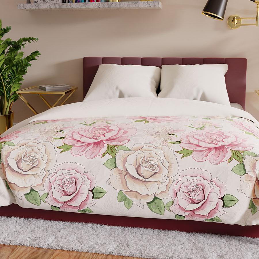 Patti Bedding Set 220X200 - Cotton Satin, White, Floral Pattern
