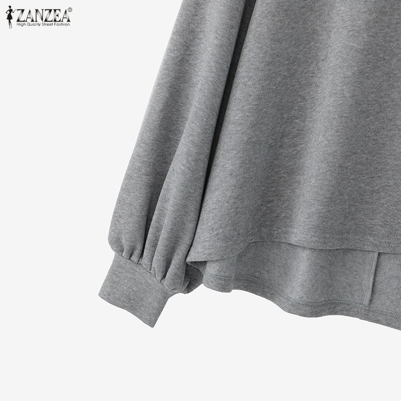 ZANZEA Women Casual Stand Collar Loose Long Sleeve Pullover Tops