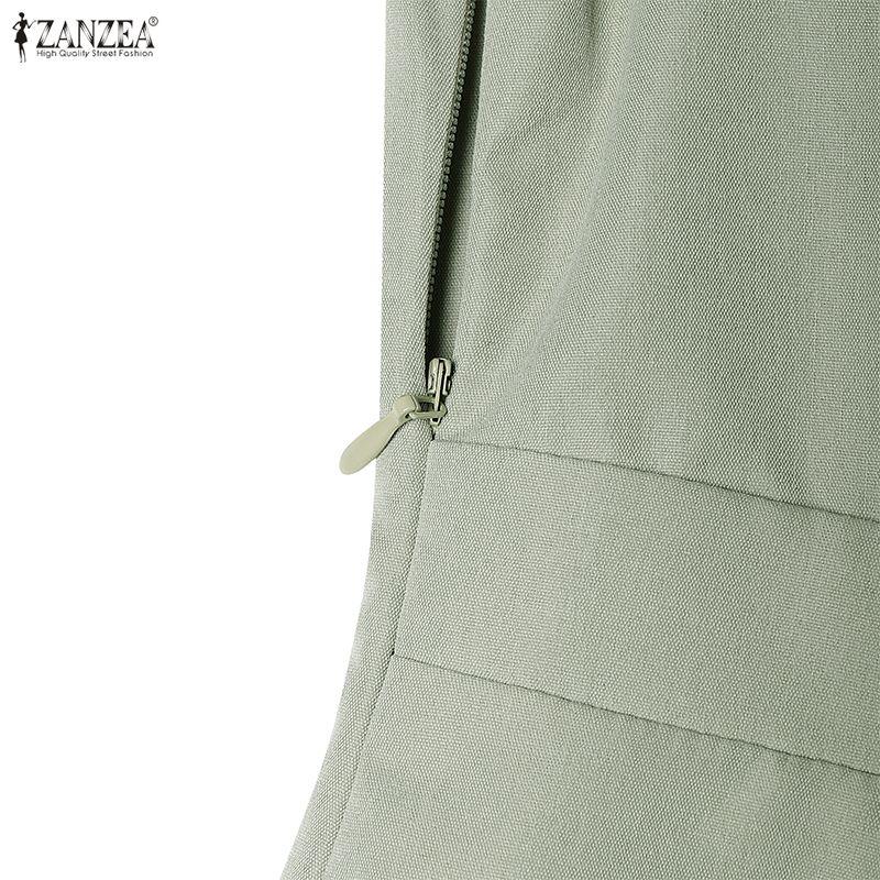 ZANZEA Women Elegant Lapel Collar Casual Short Sleeve Dress