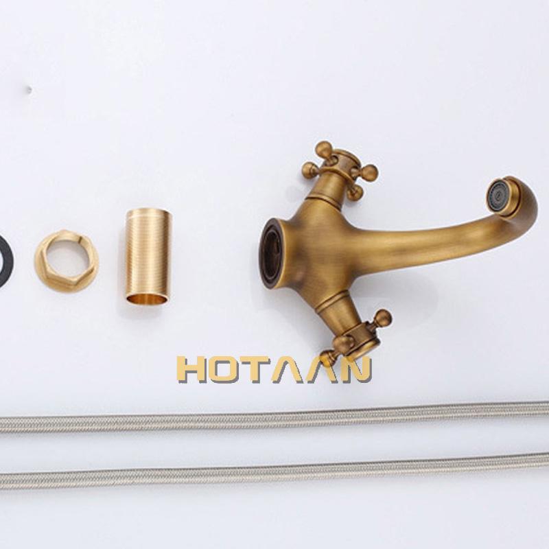 Antique Faucet Bathroom Basin Faucet Two Handles Washbasin Taps Solid Brass Deck Mounted Hot Cold Water Mixer Tap YT-5021