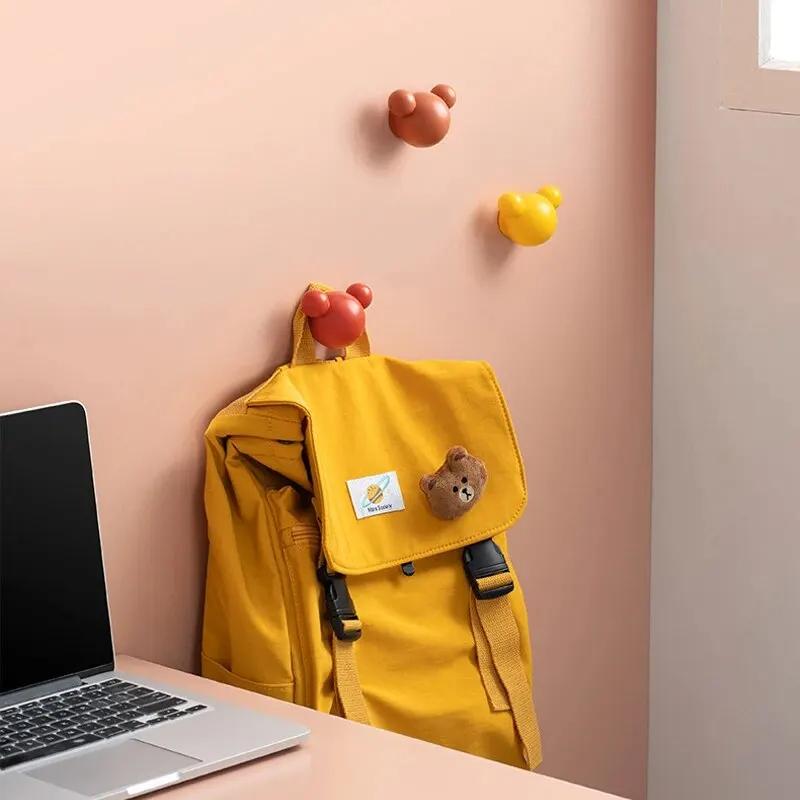 4 Pc Little Bear Hook Key Umbrella Towel Cap Coat Rack Hangers Hooks Wall Animal Decoration RackSelf Adhesive Dormitory Door