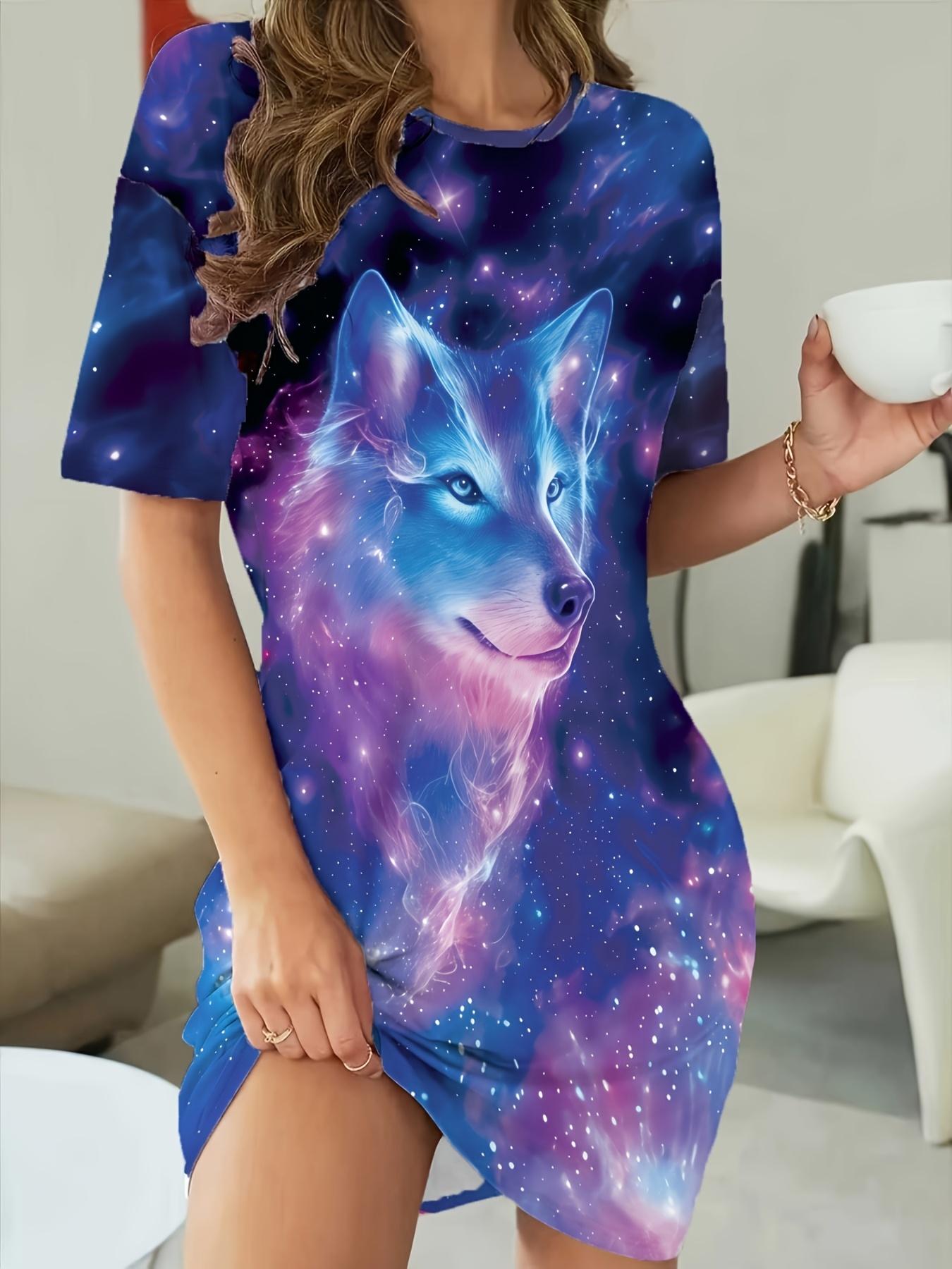 

Women Elegant Nightdress with Wolf ; pattern - Non-Sheer Round Neck Sleepdress. Machine Washable - Bedwear Suitable for s. Cozy Sleepwear for Year-Ro 9XL дубильная кора