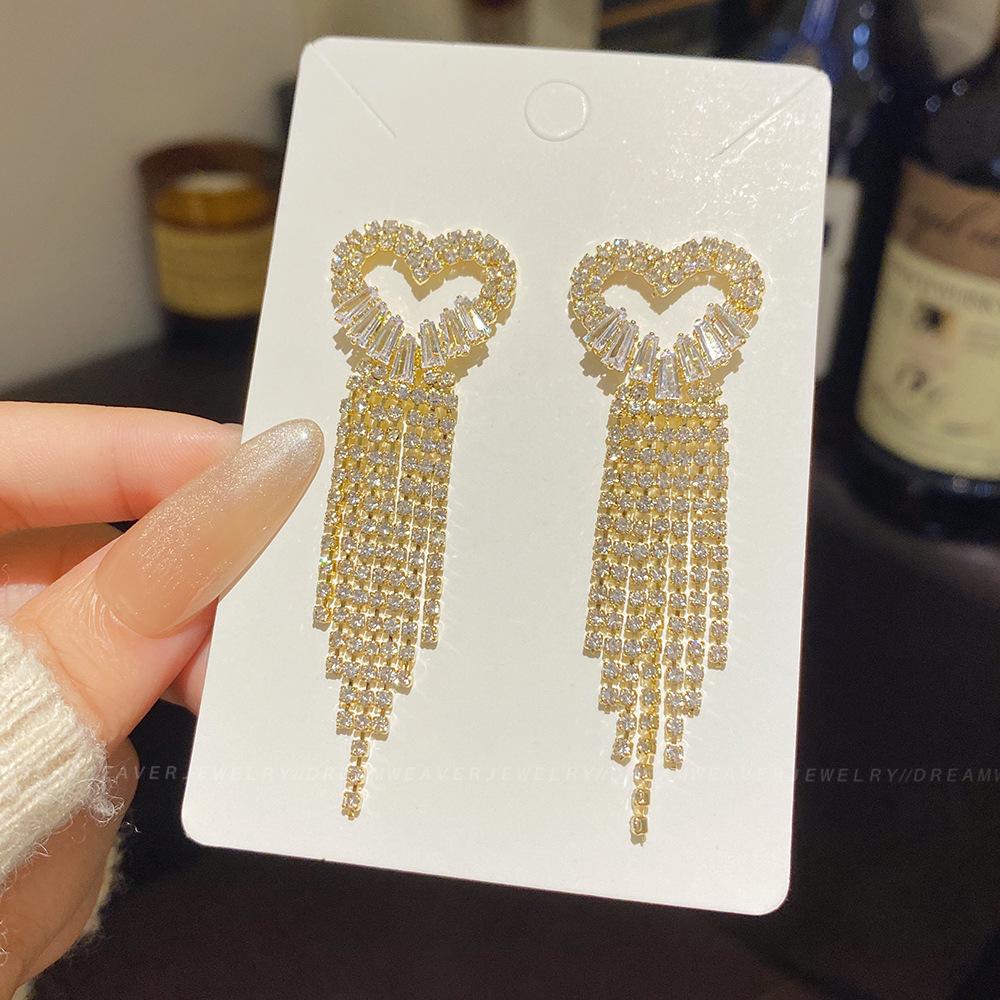 925 Sterling Silver Full Diamond Tassel Earrings – High-End European & American Style, Super Shiny, Luxurious Ear Jewelry for Women.