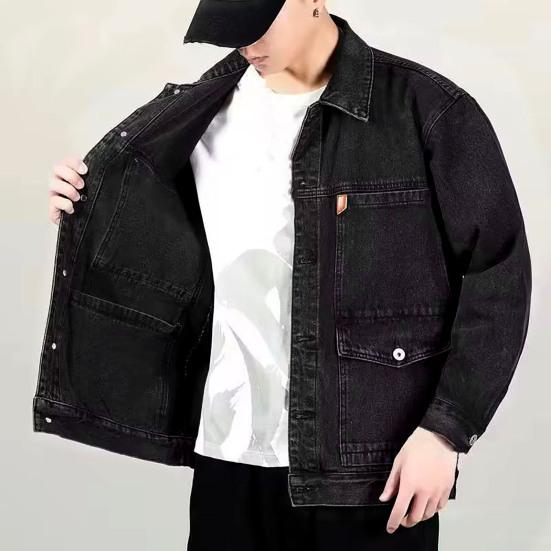 Men Autumn Jacket Pocket Long Sleeves Solid Color Loose Single-breasted Warm Cardigan