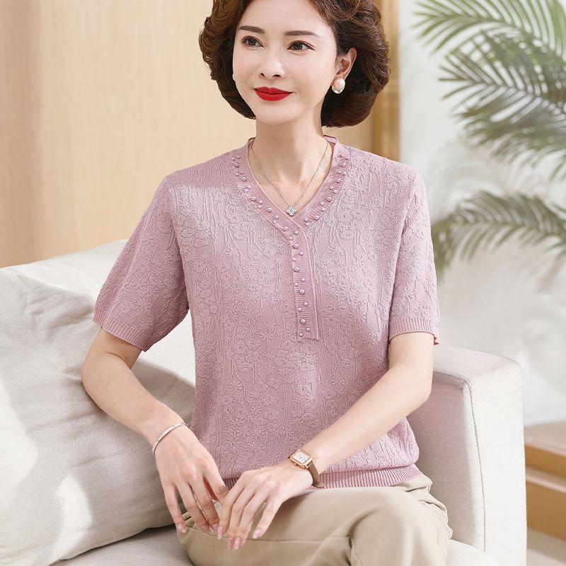 Mom's Summer Ice Silk Short-Sleeve T-shirt for Women 50+