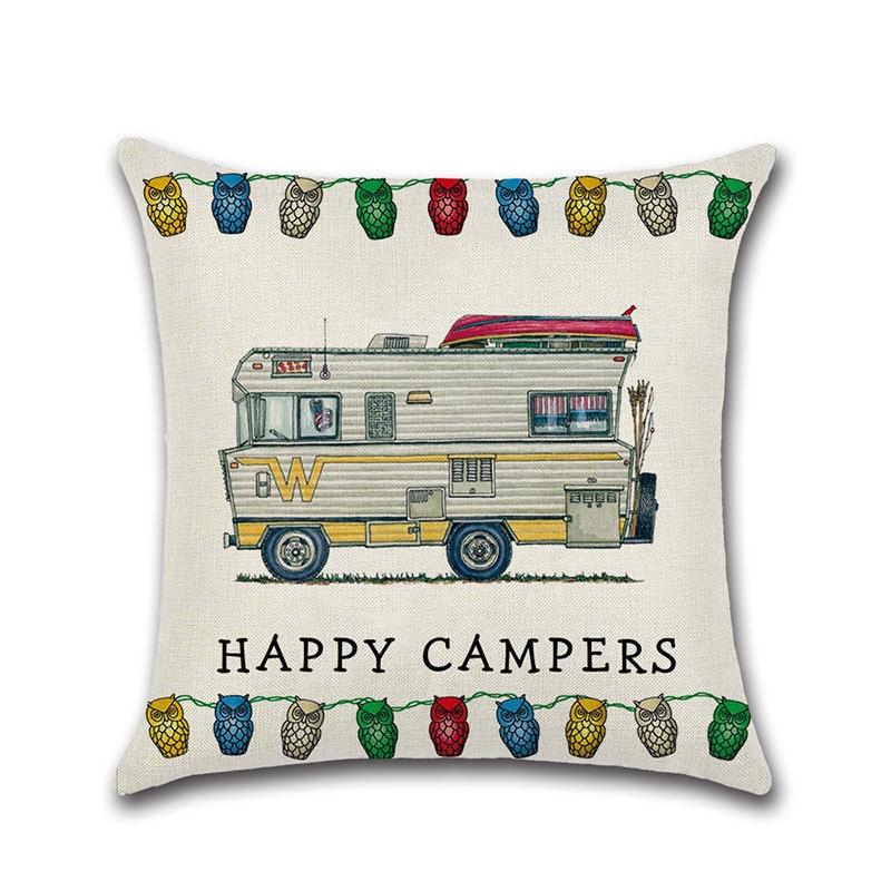 Ornate Happy Campers Sofa Throw Cushion Cover Ideal For Home Dcor