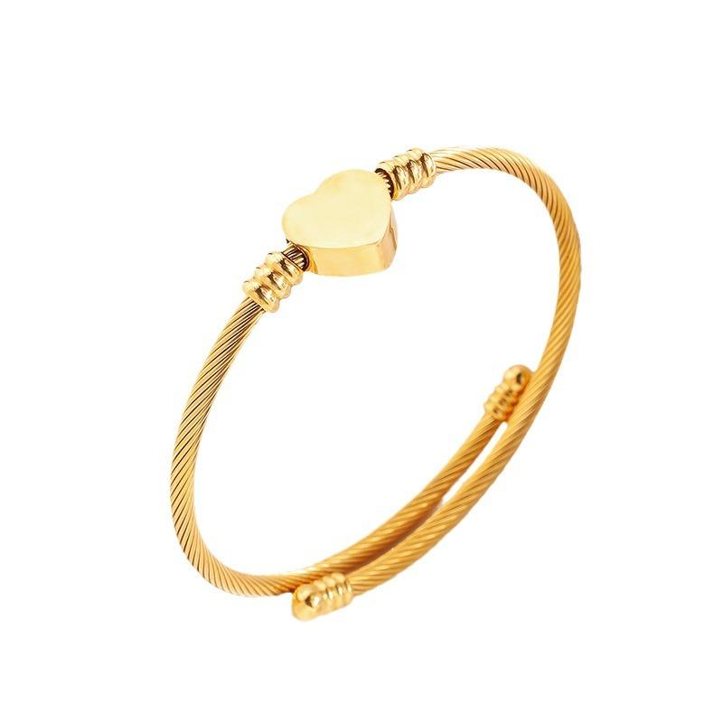 Titanium Steel Bracelet - Heart-shaped Steel Wire Cross Bead Beaded Open Bracelet for Women, Featuring Simple Design and Being A Niche Item.