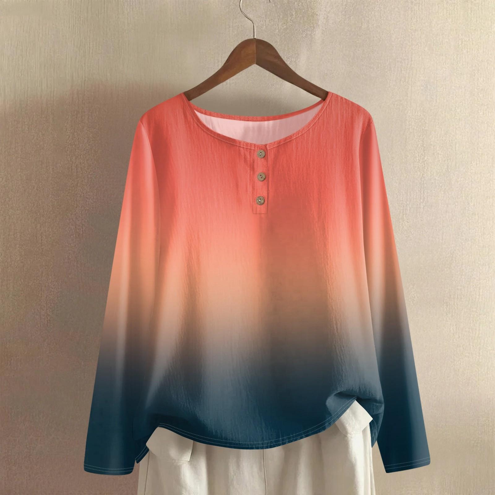 

Женская модная и повседневная рубашка с длинным рукавом, круглым вырезом, однотонная, из хлопка и льна, блузка-топ M оранжевый