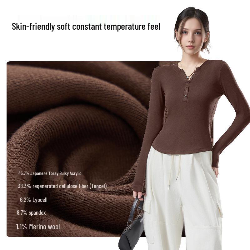 2025 P/Z Dámský zeštíhlující top s dlouhým rukávem z německého sametu s výstřihem do V a knoflíky - korejský styl