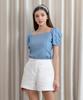 LETTRE DE LE TOILE Square Neckline Puff Sleeve Top (Light Denim)