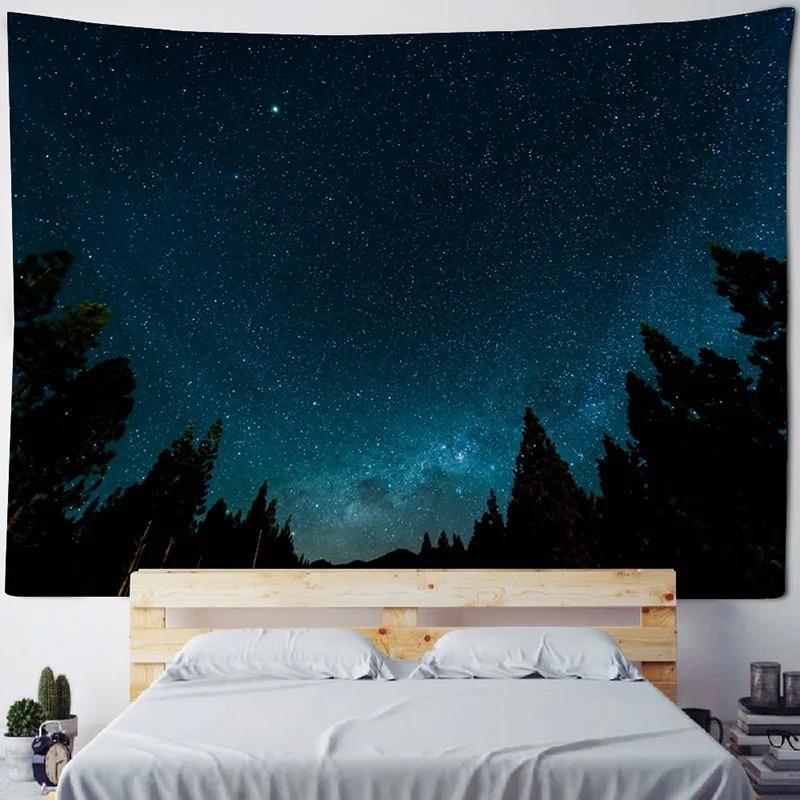 Home Room Art Background Decoration Starry Forest Tapestry Moonlight Night Psychedelic Bohemian Decorative Wall Hanging