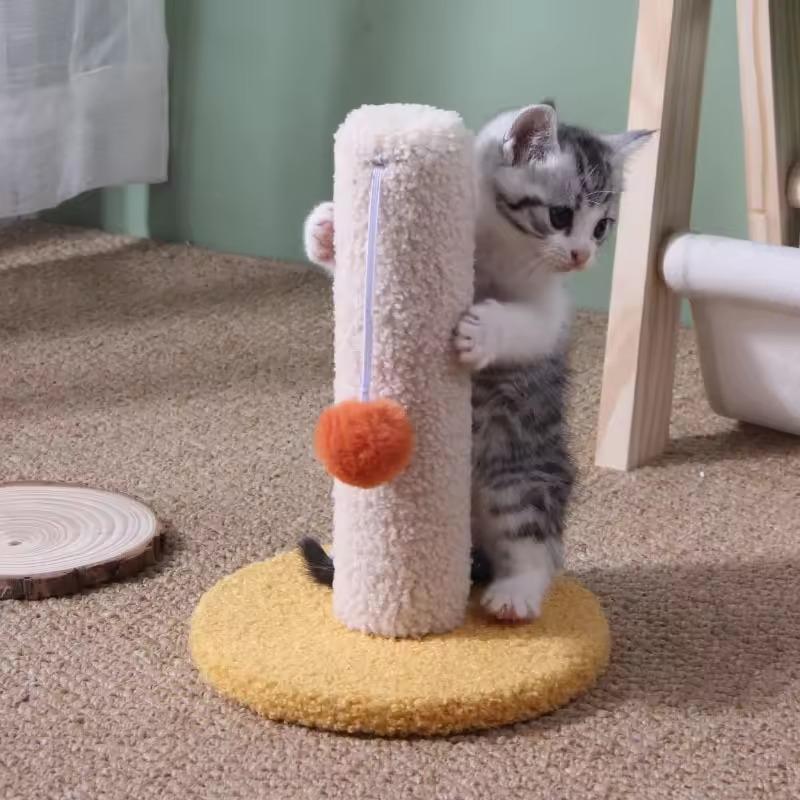 Compact Cat Climbing Frame Small Size but Fully Functional Sisal Scratching Post with Teasing Ball for Limited Home Space