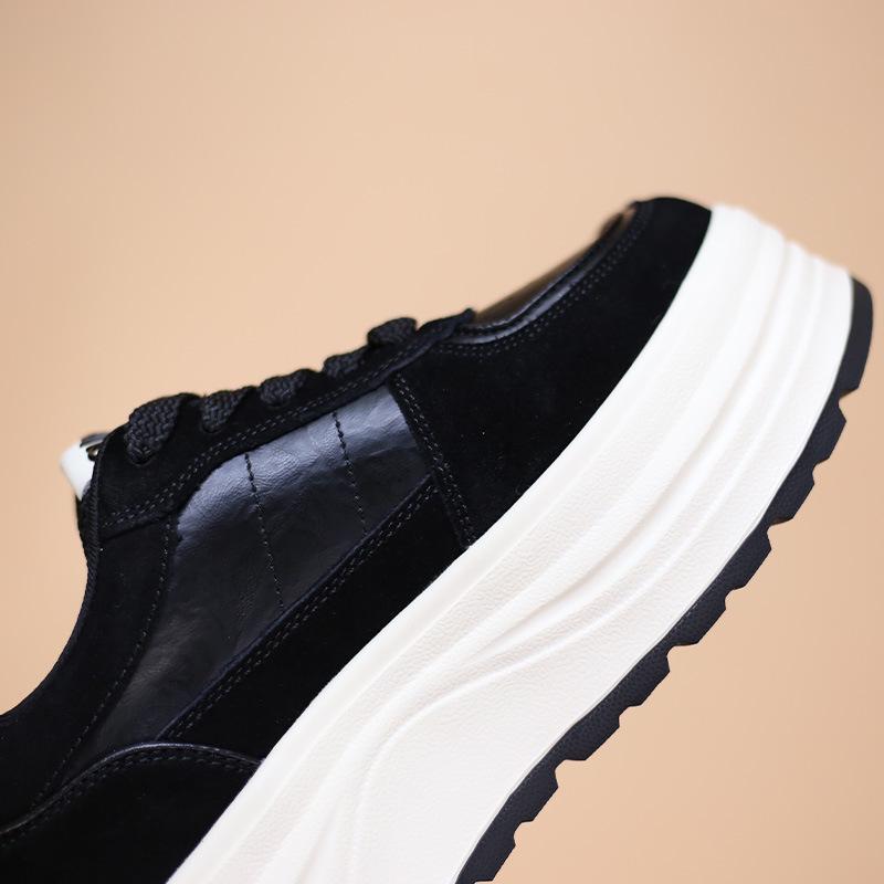 2025 Autumn/Winter Women's Genuine Leather Platform Sneakers, Thick Sole, Petite Fit, European Style, Versatile, Height-Boosting.
