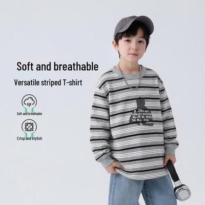 Yoyotale Boys' Striped Long Sleeve T-Shirt