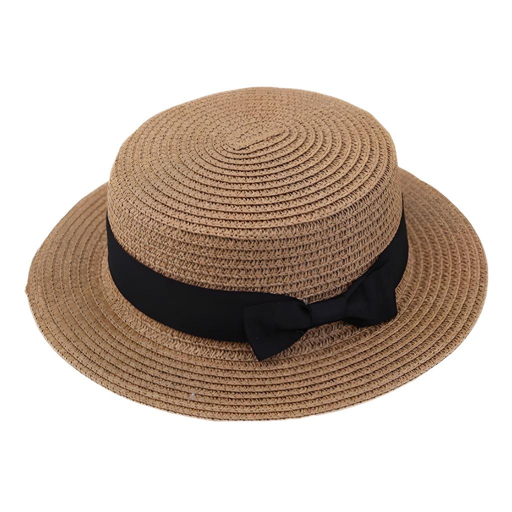 Girls' Summer Straw Hat: Breathable Flat Top, Sun-Protection for Outdoor Travel & Beach