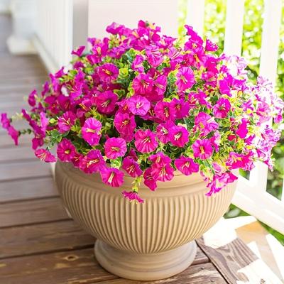 8pcs Vibrant Artificial Morning Glories - UV & Sun Protection, Realistic Faux Plants for Outdoor Decor, Artificial Outdoor Flowers