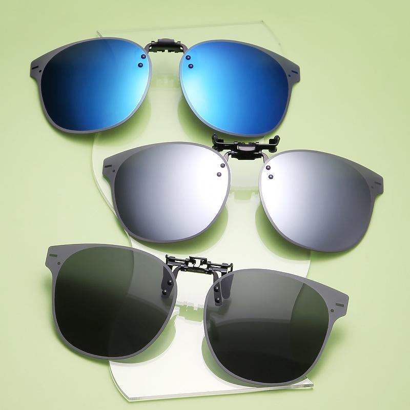 Frameless Flip-up Polarized Clip-on Sunglasses for Men & Women - Polygonal Design Driving Glasses