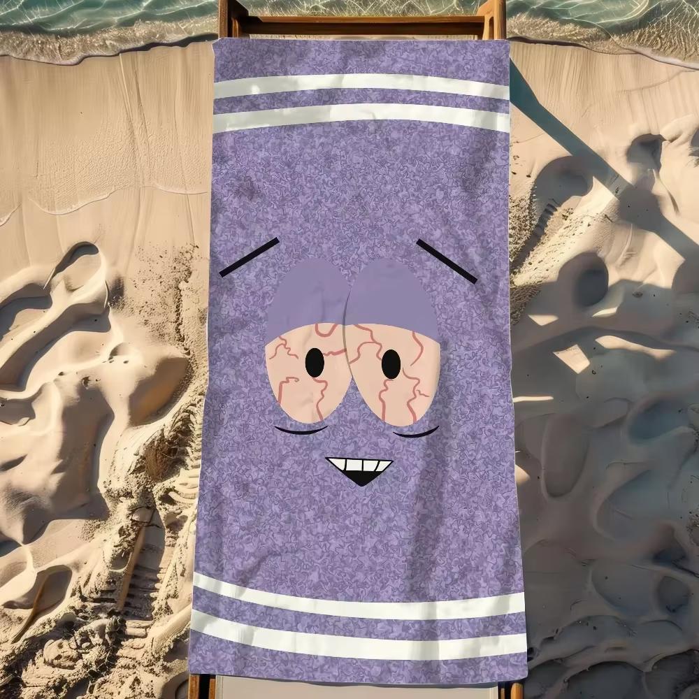 Lustiges Lila Cartoon-Gesicht Strandtuch Flachdruck Rote Augen Badetuch für Reise Poolparty Mikrofaser Dusche Geschenk