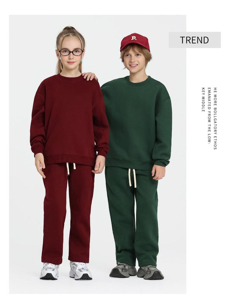 2026 Spring Terry 430g Kids Trendy Hoodie & Sweatpants Set - Casual Streetwear for Boys & Girls