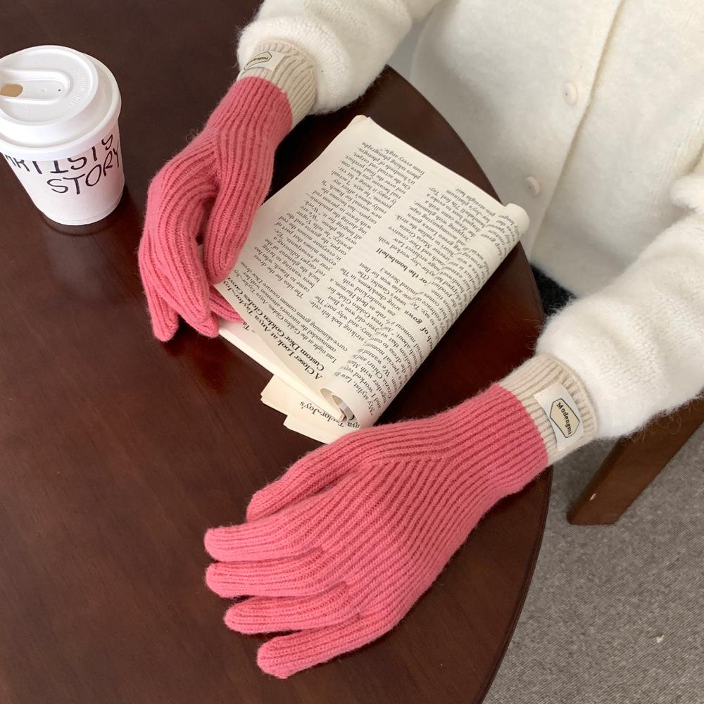 Striped Thermal Gloves Thickened Split Finger Long Gloves Autumn Winter Warm Gloves