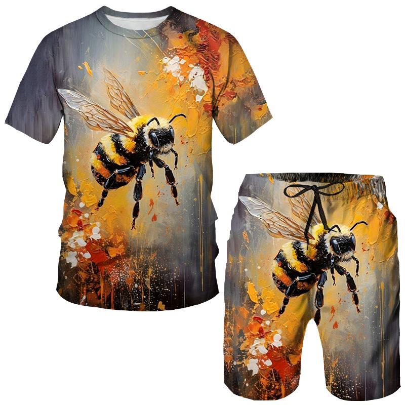 Summer Animal Bee 3D Print T-Shirts Shorts Sets Men's Tracksuits Oversized Short Sleeve T Shirt Pants Set Man Suits Clothing