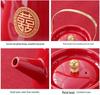 Red Ceramic Wedding Teapot & Water Cup Set - Festive Large-Handled Pot for Banquet and Dowry