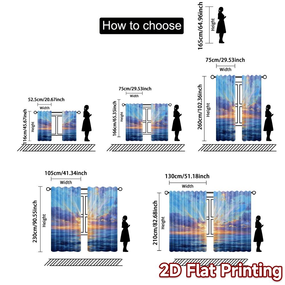 Flat Printing Curtains Without Rod Oceandawn Chic Fabric Thermal Insulation Blackout Set Of 2 Made Polyester
