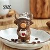 Highland Cow Ornaments Figurine, Resin Coffee Statue for Farmhouse Home Decor, Artistic New Housewarming Presents Country Style Tabletop Ornament
