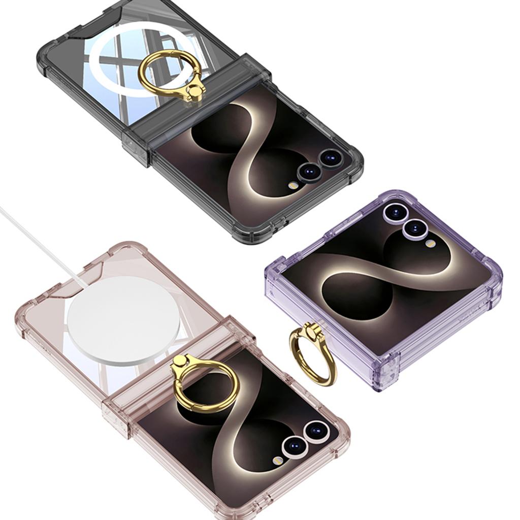 Transparent Airbag Ring Holder Magnetic Wireless Charging Phone Case for Samsung Galaxy Z Flip 8 7 Flip8 Fall Protection Cover