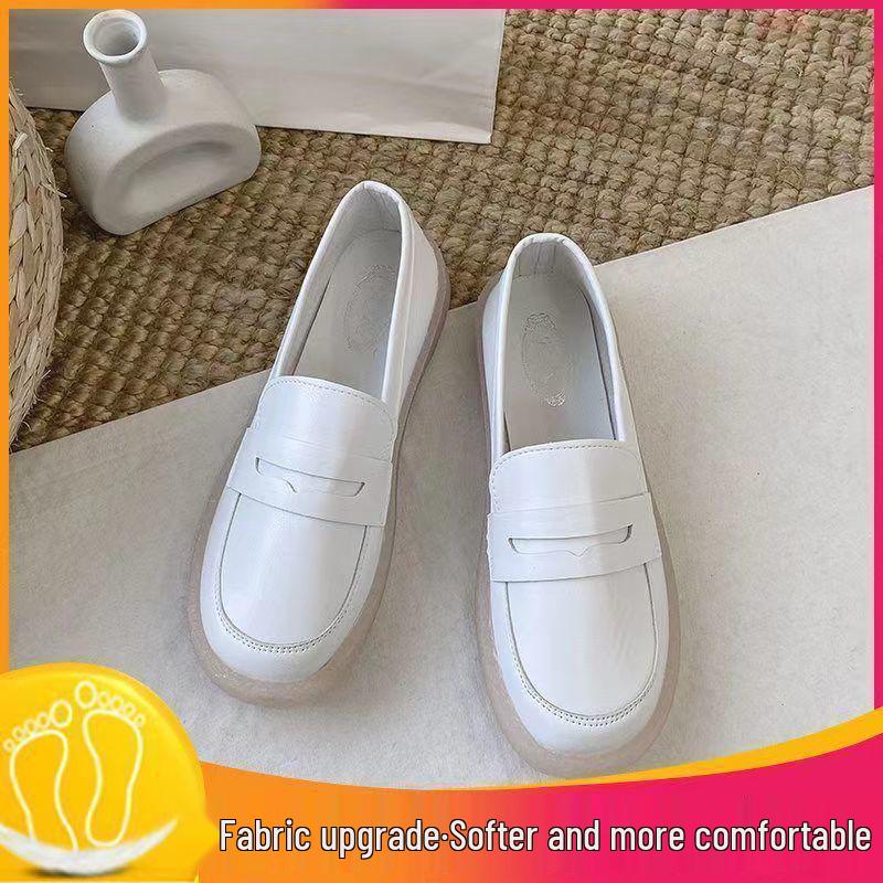 2025 Women's Versatile Soft Sole Flat Nurse Shoes - White Leather for Spring & Autumn