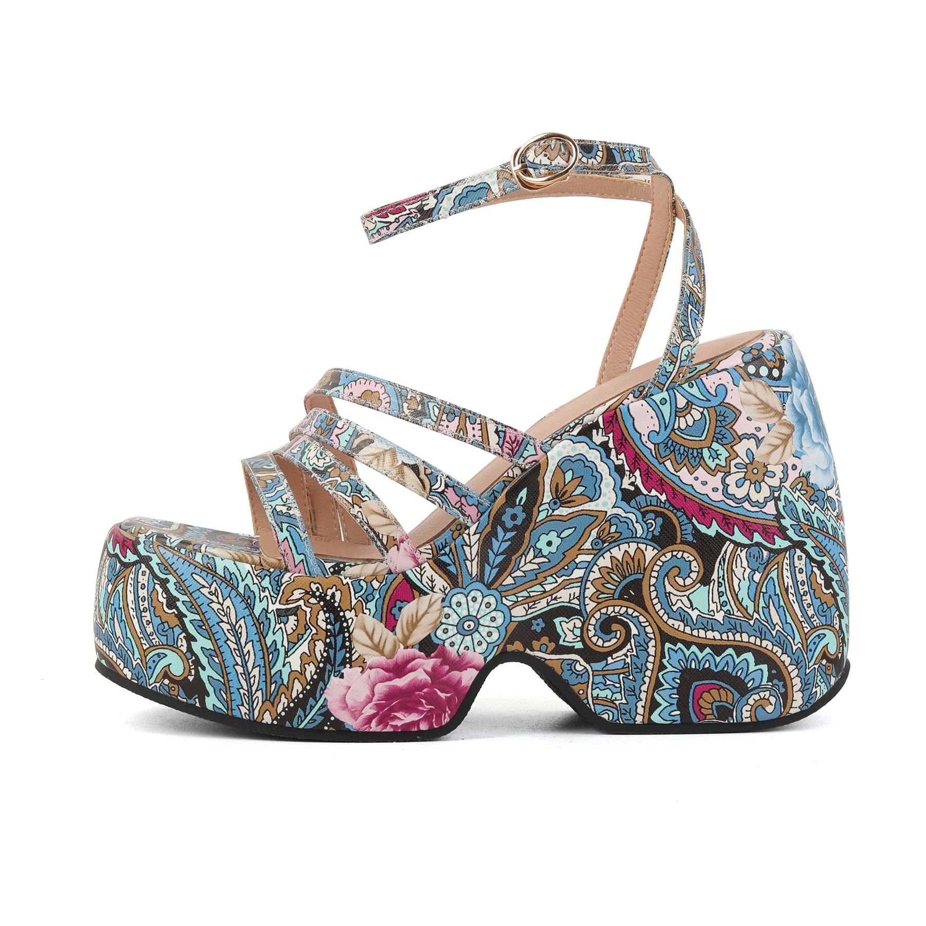 

Krazing Pot Полиуретановые весенние летние размеры 43 и 42, летние принты, женские босоножки на платформе с открытым носком и ремешками на щиколотке 34 синий