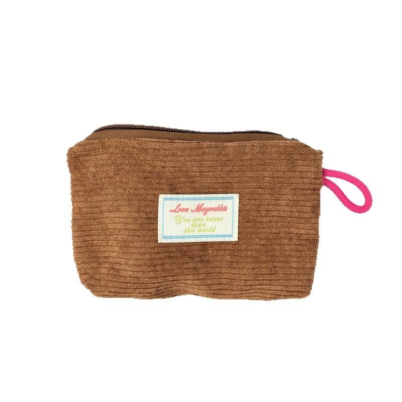 Mini Corduroy Cosmetic Pouch Solid Color with Contrast Zipper Portable Lipstick Makeup Bag Coin Purse for Women