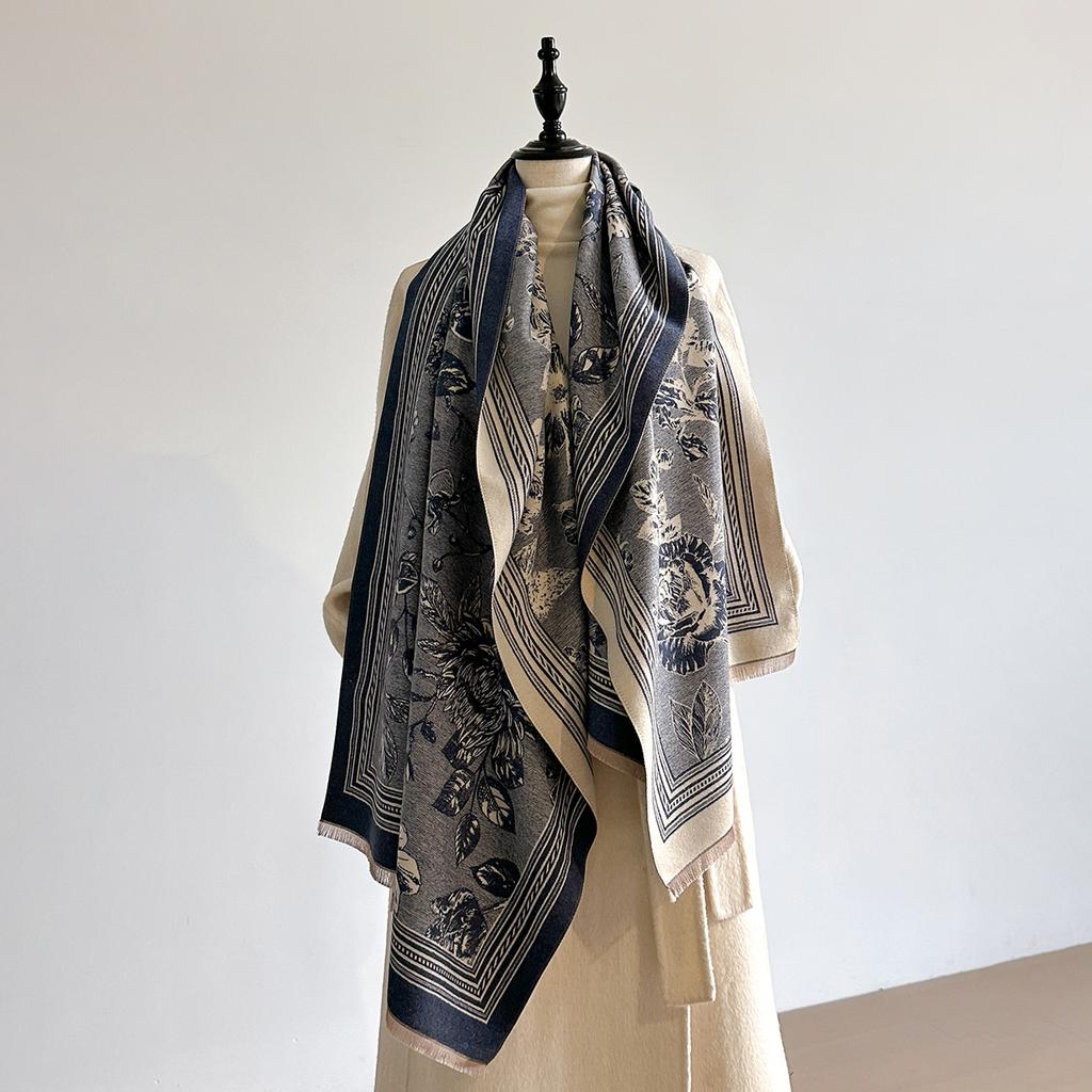 Kamelie Kaschmirschal Damen Winter Senior Sense Vielseitig Verdickt Warmer Schal Klimaanlagen Schal Kleiner Duft