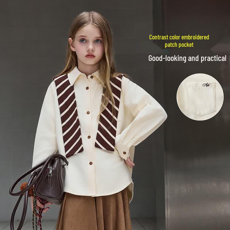 ASK JUNIOR Girls' Autumn Long Sleeve Collared Shirt