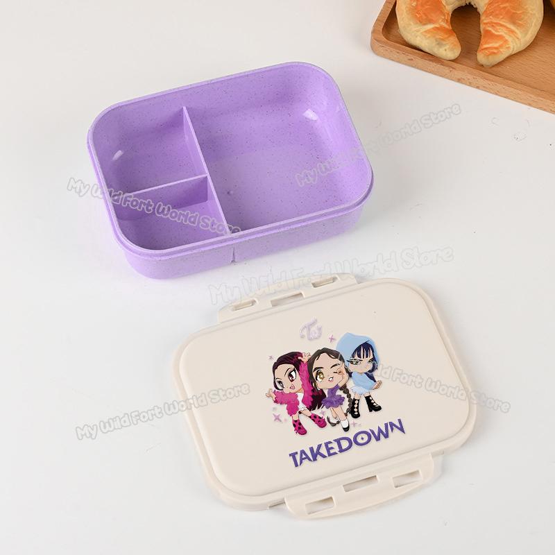 Kpop Lovci Démonů Krabička na oběd pro kluka holku Roztomilá Mira Zoey Jinu Přenosná plastová Bento krabička s nádobím na jídlo ovoce