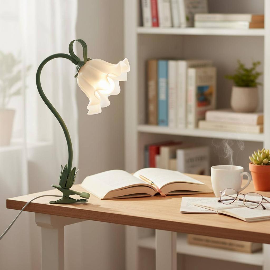 Green Flower Desk Lamp Decorative Clamp-on Flower Night Light Indoor Lighting 3 Color Modes for Bedside
