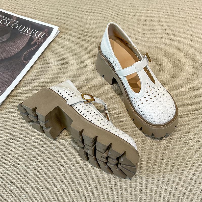 Hollow Single Shoes Women's New Platform Mary Jane Versatile Breathable Hole Shoes Sandals Large Size Women's Shoes 44