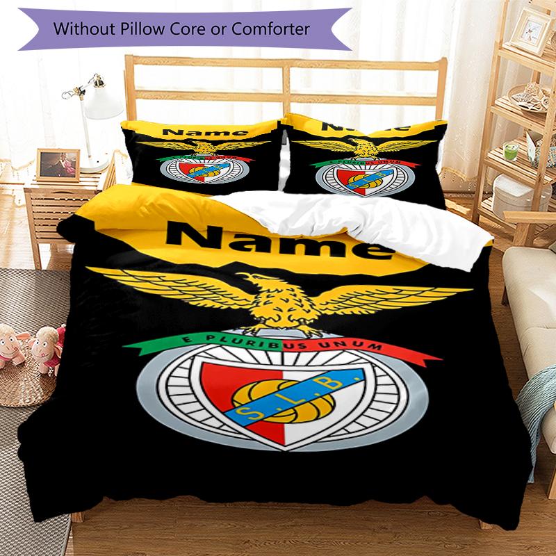 3pcs Custom Name S.L. Benfica Bedding Set Duvet Cover Closure Includes 1 Duvet Cover & 2 Pillowcases, Soft and Comfortable for All Seasons.