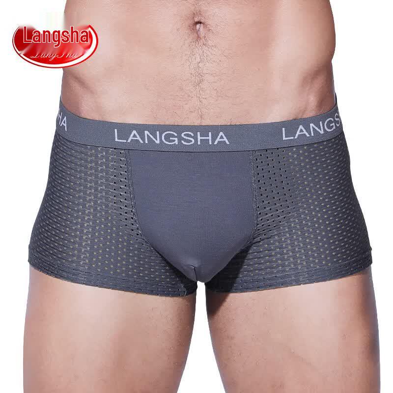 Langsha Men's Ice Silk Mesh Breathable Boxer Briefs (2-Pack)