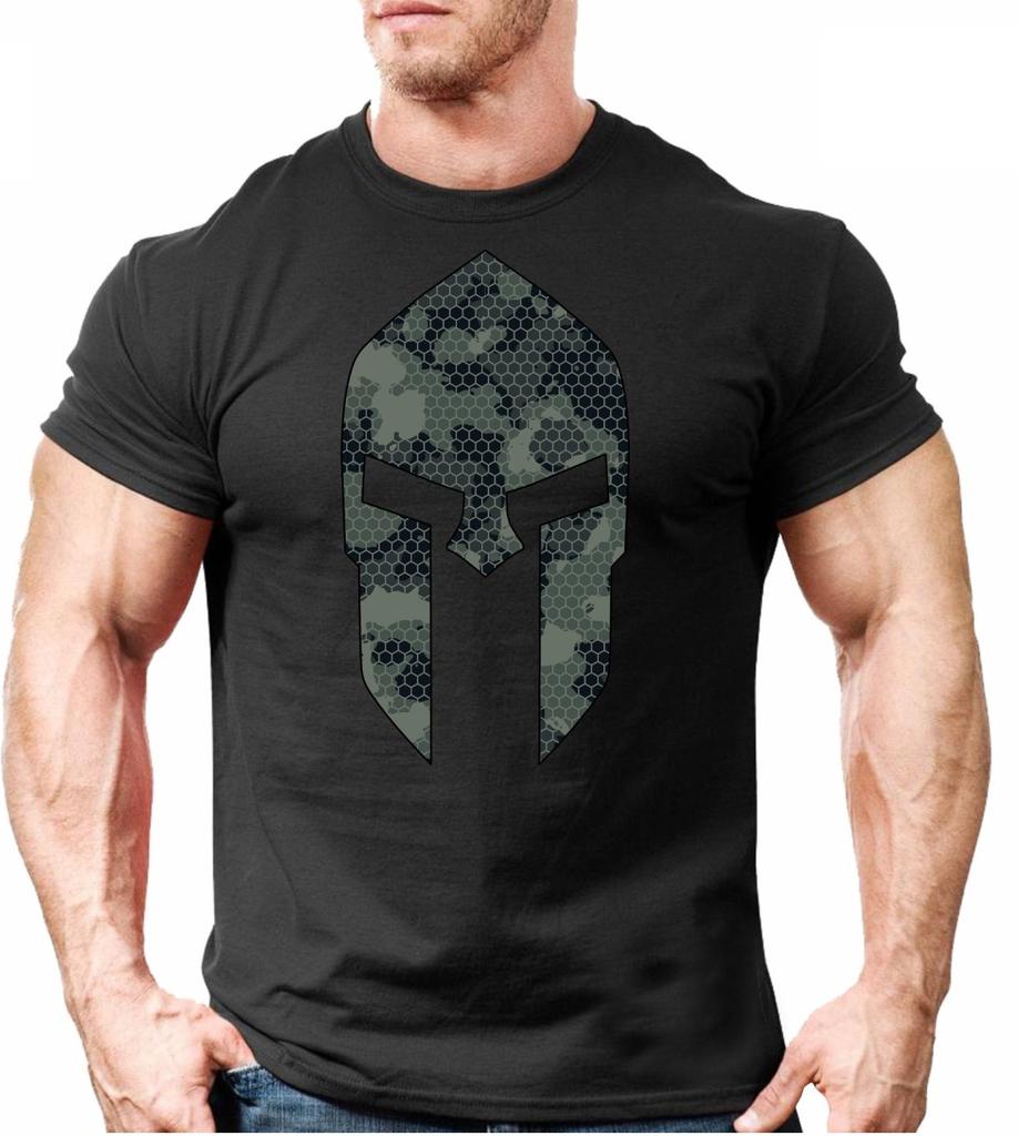 Spartan Helmet Camo TShirt Spartan Gym Unisex Bodybuilding Weighlifting Training Motivation Running Yoga Top Tee