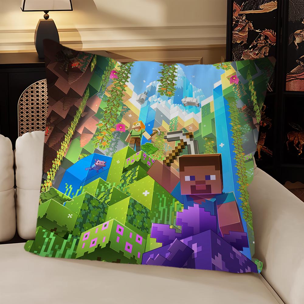 Classic Game Sofa Living Room Bedroom Headboard Backrest Cushion Square Cushion Nap Time M-Mine Block C-Crafts Pillow Case