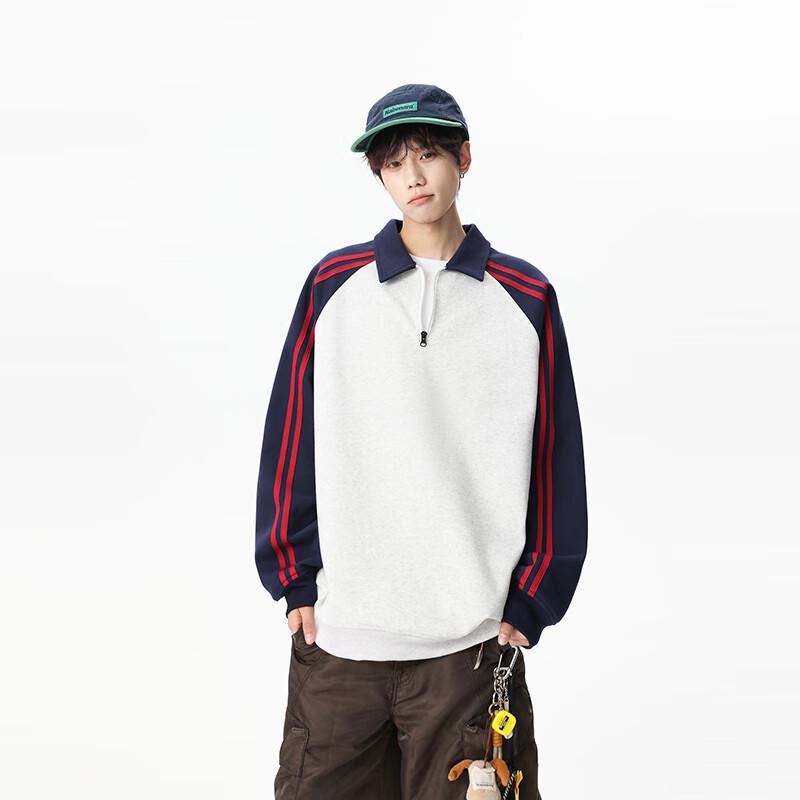 TOM ADAM Men's American Style Color-Block Half-Placket Sweatshirt